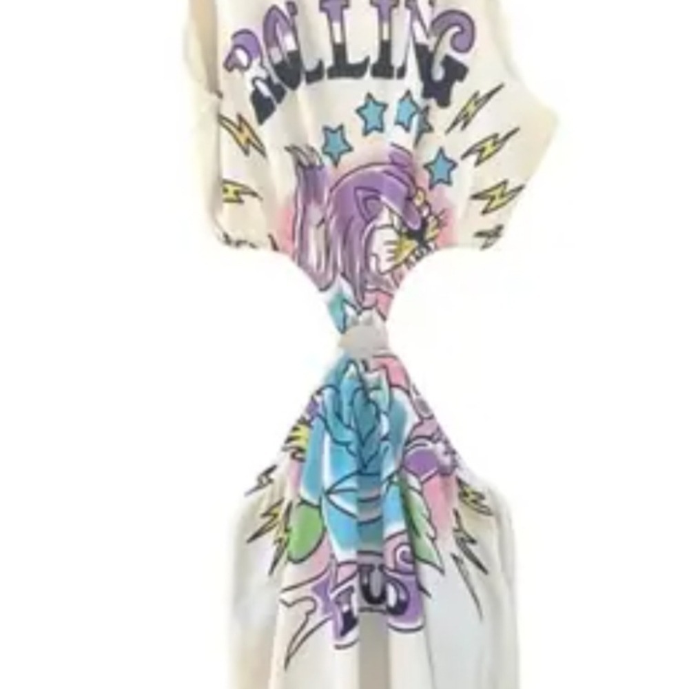 Forever‎ 21 Rolling Loud Graphic Cutout O-Ring Mini Dress Cream XL